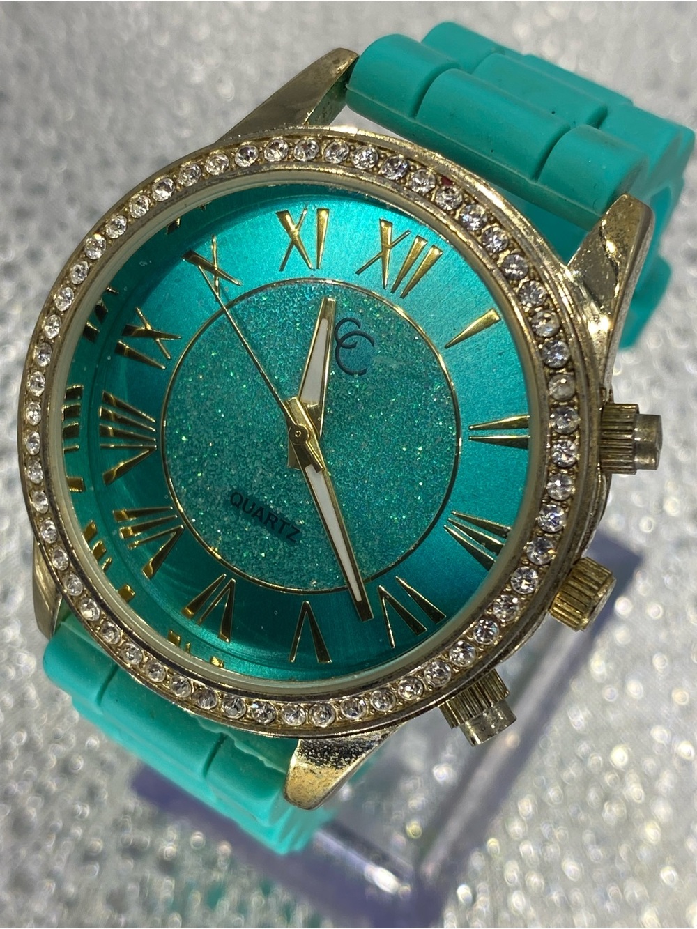 Men’s ^^^ Charming Charlie ^*^ Turquoise * Iced “Crystal Bezel Quartz Watch *^*
